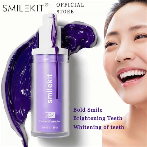 Smilekit Teeth Whitening V34 Colour Corrector Toothpaste Sensitive Teeth Purple Foam White