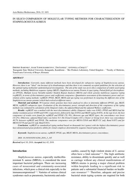 Pdf In Silico Comparison Of Molecular Typing Methods For