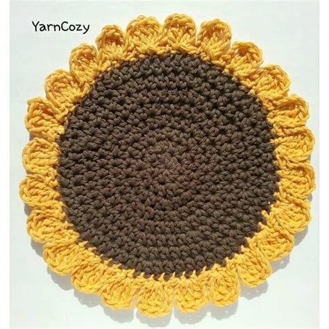 Crochet Pattern Sunflower Cotton Dishcloth Sunflower Decor