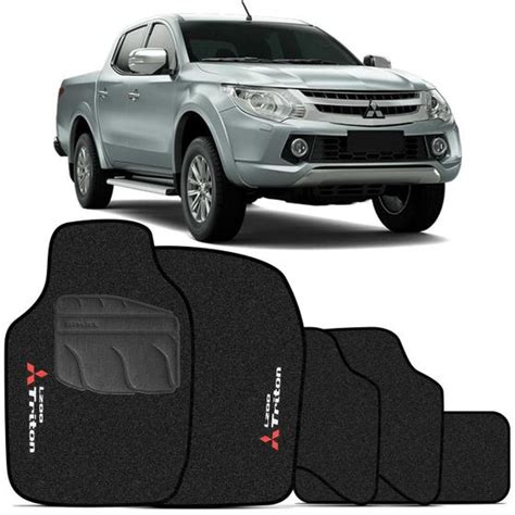 Jogo Tapete Mitsubishi L200 Triton 2018 2019 Carpete Preto Grafia E