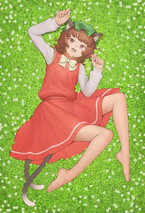 Safebooru 1girl Animal Ears Arm Up Bare Legs Barefoot Blush Brown