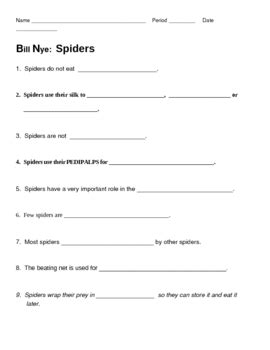 Bill Nye Spiders Video Guide Sheet By Jjms TPT