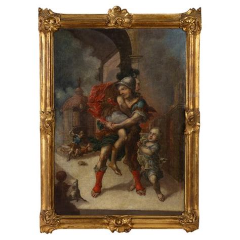 Aeneas Escape from Burning Troy, Oil Painting, 18th Century, Framed for ...