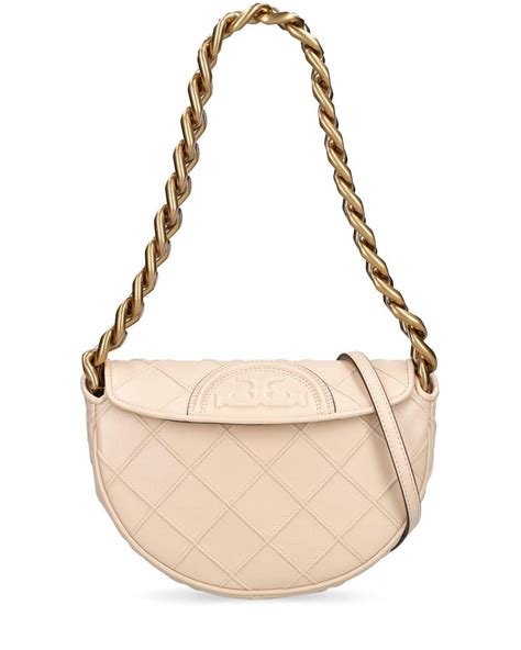 Tory Burch Mini Fleming Soft Crescent Leather Bag In Natural Lyst