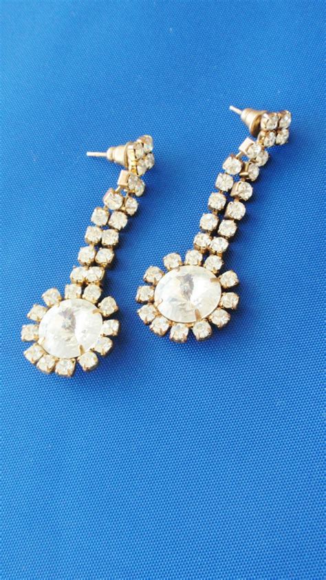 Vintage Rhinestone Earrings Pierced Dangle Lots Of Sparkle Etsy