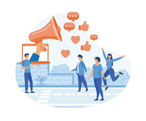 Tiny people with megaphone and big magnet influencing audiences. flat