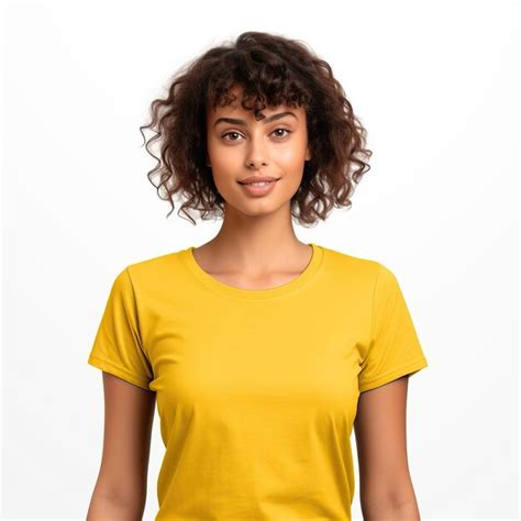 Premium Ai Image A Woman Wearing A Yellow T Shirt With The Word