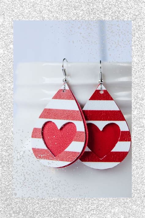 Valentines Day Faux Leather Earrings Teardrop Heart Earrings