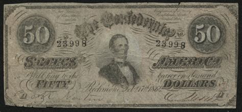 1864 50 Fifty Dollars Confederate States Of America Richmond Csa Bank Note Bill Pristine Auction