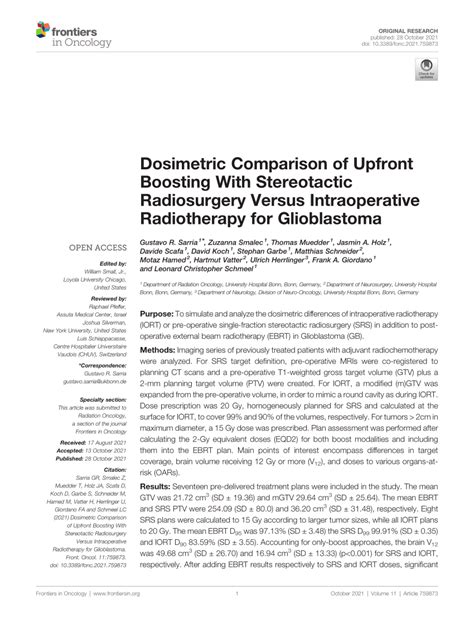 Pdf Dosimetric Comparison Of Upfront Boosting With Stereotactic