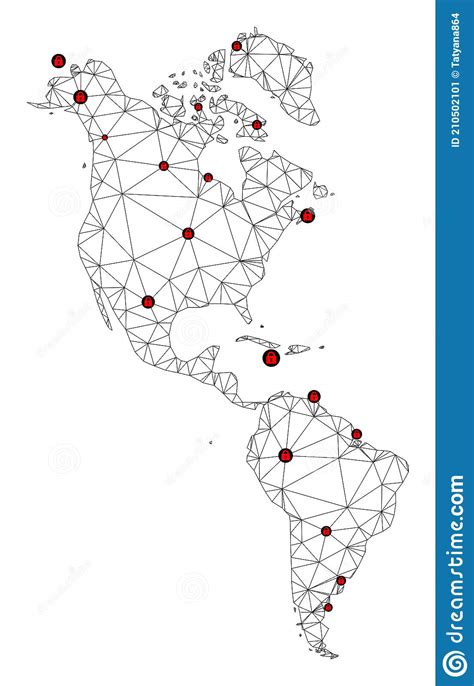 Lockdown Polygonal Carcass Mesh Vector Map Of South And North America