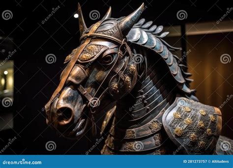 Vintage Samurai Horse Armor in Museum Stock Illustration - Illustration ...