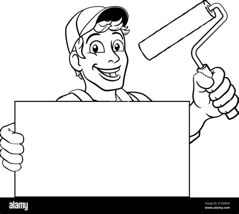 Painter Decorator Paint Roller Cartoon Handy Man Stock Vector Image