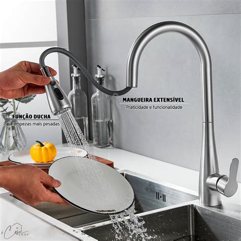 Torneira De Cozinha Extens Vel Monocomando Move Inox Escovado Icasa