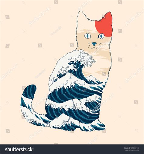 Japanese Wave Cat Vector Illustration Stock Vector Royalty Free