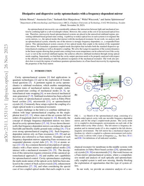 Pdf Dissipative And Dispersive Cavity Optomechanics With A Frequency