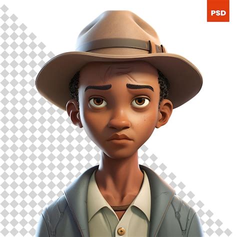 Ilustración 3d de un niño afroamericano con un sombrero de vaquero