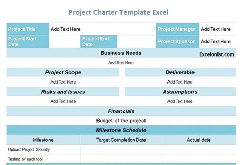 Project Charter Excel Template