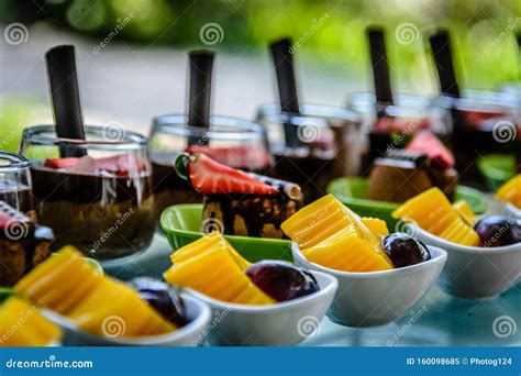 Assorted Desserts Such As Fruit Pudding Jellies Chocolate Cakes And