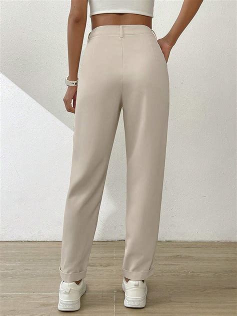 SHEIN Essnce Pantalones Unicolor Con Fruncido Con Bolsillo Oblicuo