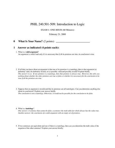 19 Questions For Exam 1 Introduction To Logic Phil 240 Docsity