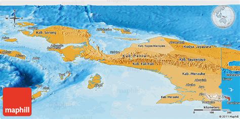 Political Shades Panoramic Map of Irian Jaya