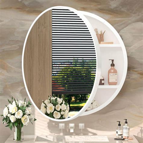 KeonJinn 30 In W X 30 In H Round White Metal Framed Recessed Surface