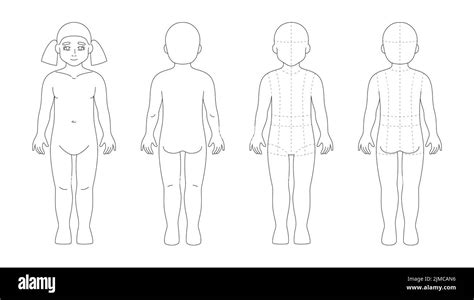 Age 4-5 years kid girl figure for kidswear sketch. Fashion template of child body mannequin, 5 ...