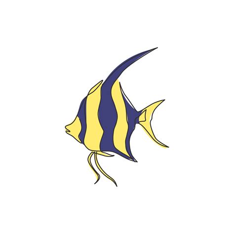 Single Continuous Line Drawing Of Adorable Freshwater Angelfish For