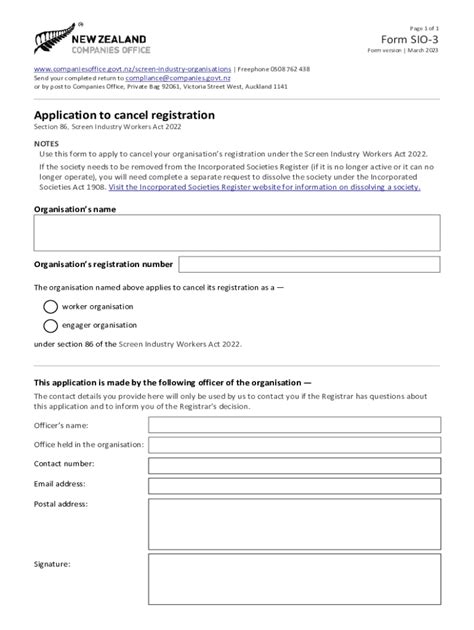 Fillable Online Form Sio3 Application To Cancel Registration Register Of Screen Industry