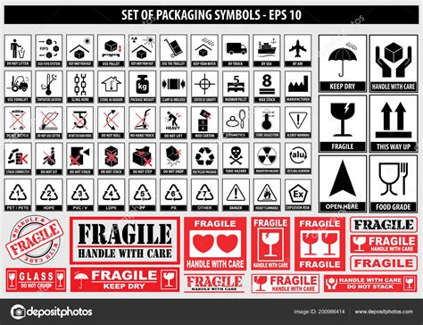 Set Packaging Symbols Side Handle Care Fragile Keep Dry Keep Stock