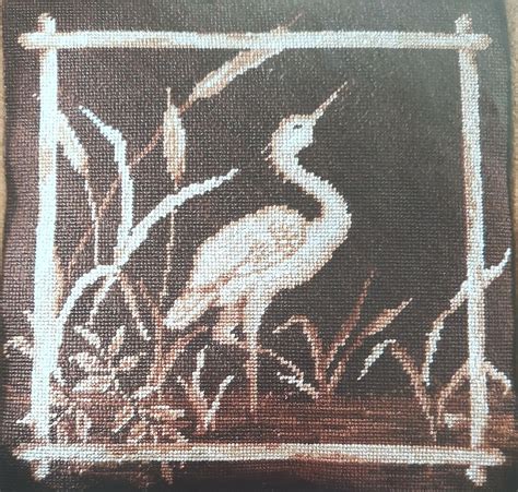 Cross Stitch Crane Pillow Pattern Bird Cattails Ebay