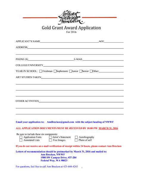 Fillable Online nwws Gold Grant Award Application - bnwwsorgb Fax Email ...