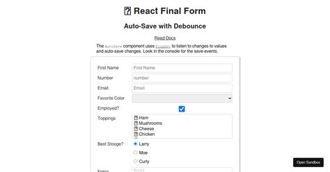 React Final Form Auto Save With Debounce Codesandbox