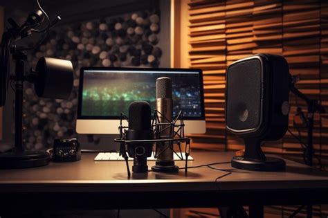 Premium Ai Image A Voiceover Artists Recording Setup Featuring A Mi