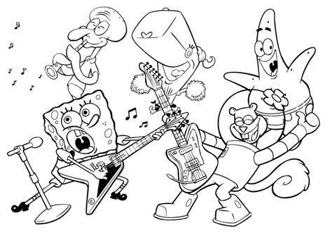 Dibujos De Bob Esponja Y Sus Amigos Tocando La Guitarra Para Colorear