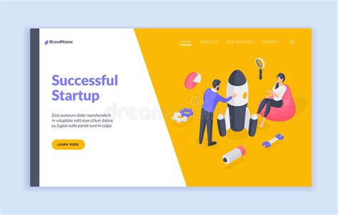 People Launching Successful Startup Project Banner Template Isometric