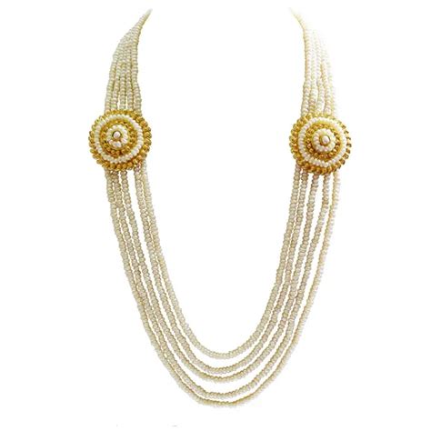 5 Line Real Freshwater Pearl & 2 Gold Plated Pendant Maharani Necklace