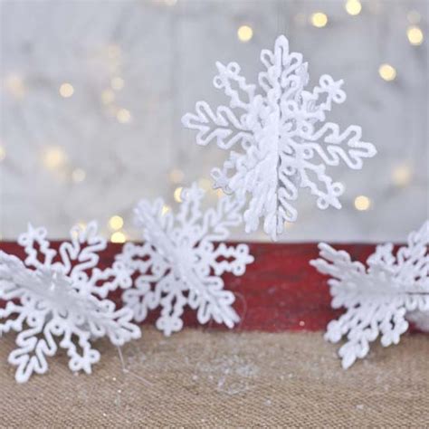 White Interlocking Glittered Snowflake Ornaments Snow Snowflakes