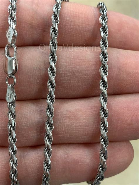 Solid 925 Sterling Silver Italian Rope Chain Rhodium 32mm Etsy