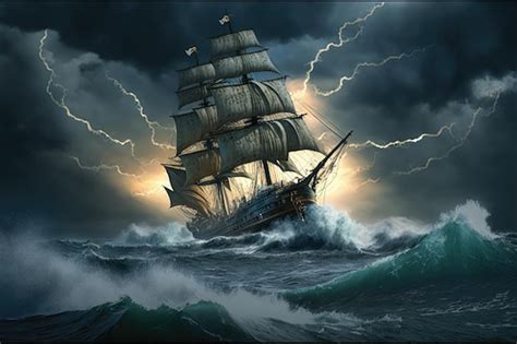 Premium Ai Image Large Ship Sailing In A Storm Against Background Of