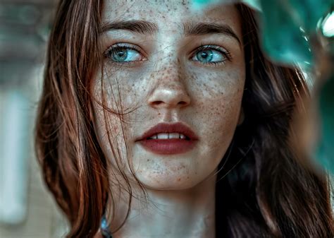 Women Freckles Hair Face Blue Eyes Model Portrait Photography