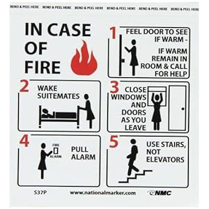 NMC S37P Hotel Motel Fire Emergency Instructions Graphic See Sign