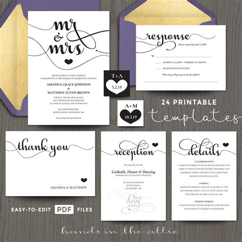 Mr & Mrs Wedding Invitation Templates | Hands in the Attic