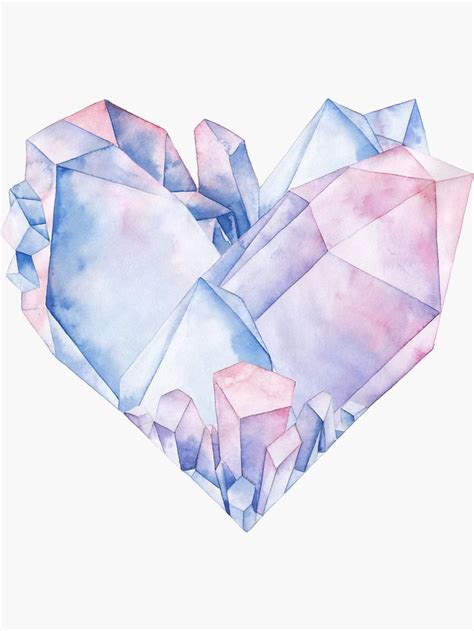 "Watercolor crystals in the shape of heart." Sticker for Sale by Ekaterina Glazkova | Dibujo de ...