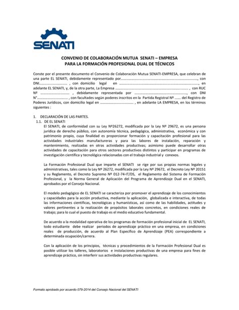 Formato De Convenio De Colaboración Mutua Senati