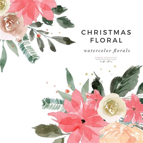 Watercolor Floral Christmas Clipart, Christmas Wreath Clip Art, Winter ...