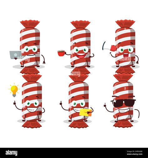 Red Long Candy Package Cartoon Character With Various Types Of Business