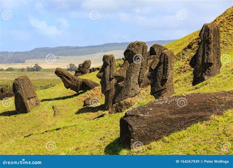 Statue Di Moai Nel Vulcano Rano Raraku Nell Isola Di Pasqua Parco