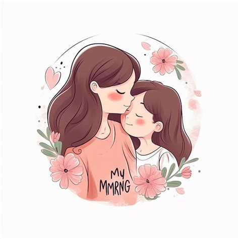 Premium Photo A Cartoon Drawing Of A Mother And Daughter Kissing Her